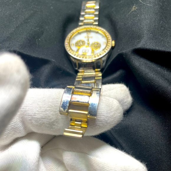 Disney Women's MK2127 Mickey Mouse Rhinestone Accent Gold-Tone Bracelet Watch - Picture 2 of 9